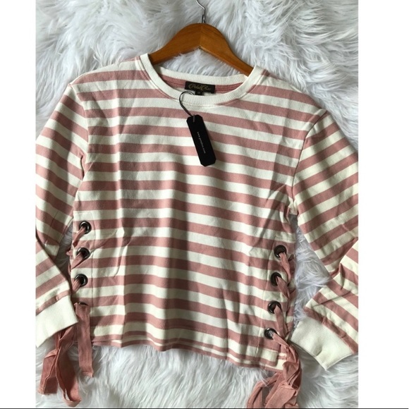 STRIPED lace up sides sweater - Picture 2 of 2